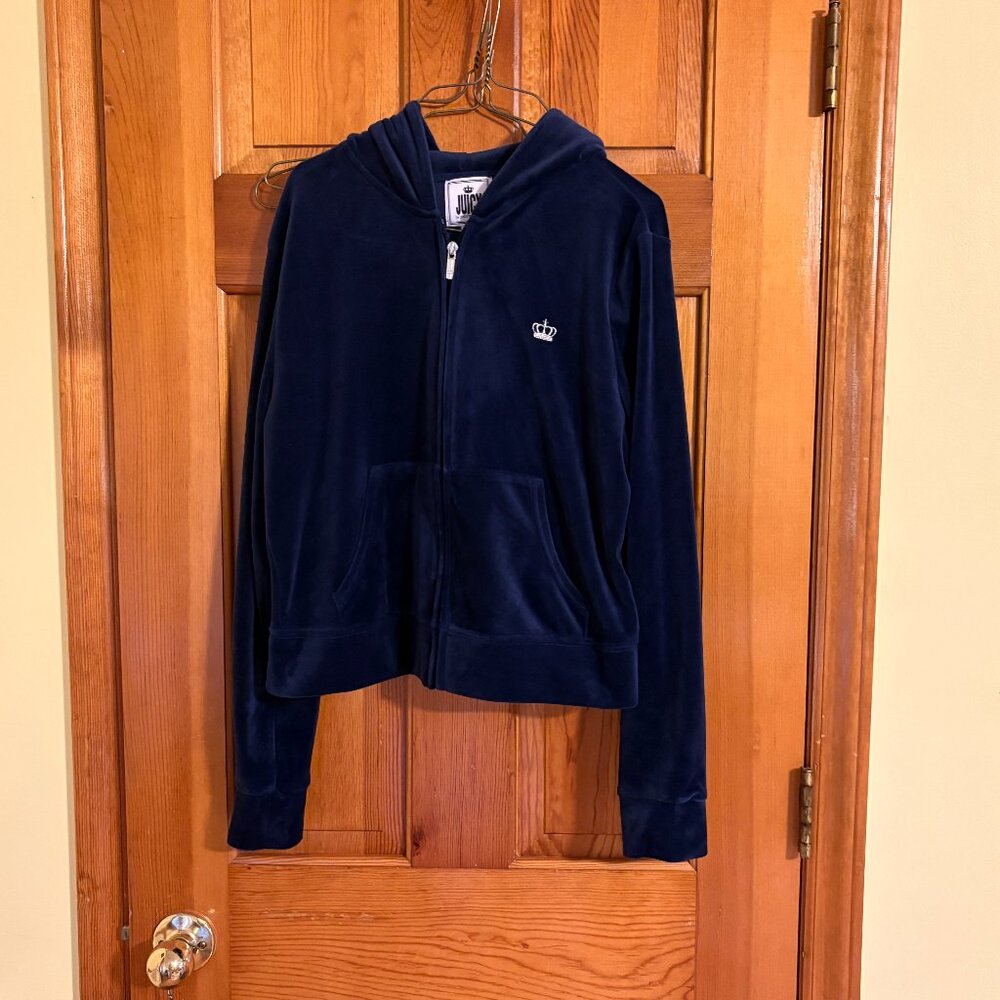 Juciy Couture Y2K Woman’s Velour Cropped Hoodie Regal Blue Size Medium